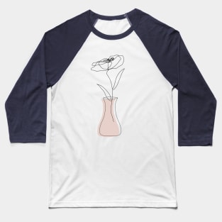 Abstract Poppy Flower One Line Art Baseball T-Shirt